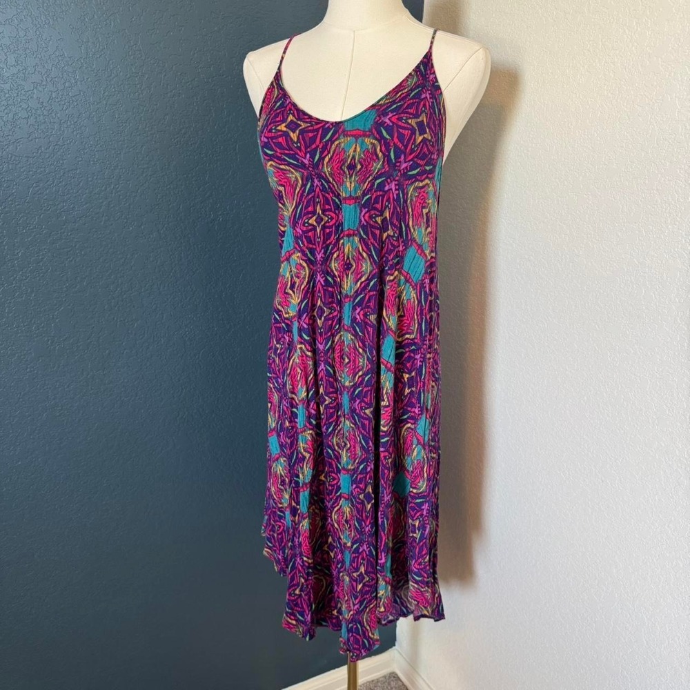 ASTR Retro Abstract Tropical 90's Vibes Tank Dress, Medium